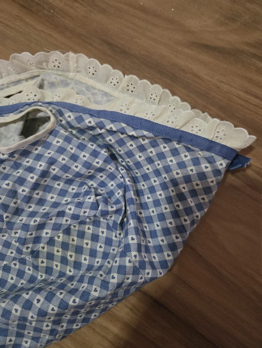 4/$15 Gingham Lace Fabric Basket COVER Cottagecore Grandmacore Farmhouse Shabby